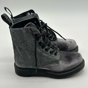 Doc Dr Martens 1460 Brocade Grey Velvet Combat Boots Womens Sz 5 US Sz 3 UK